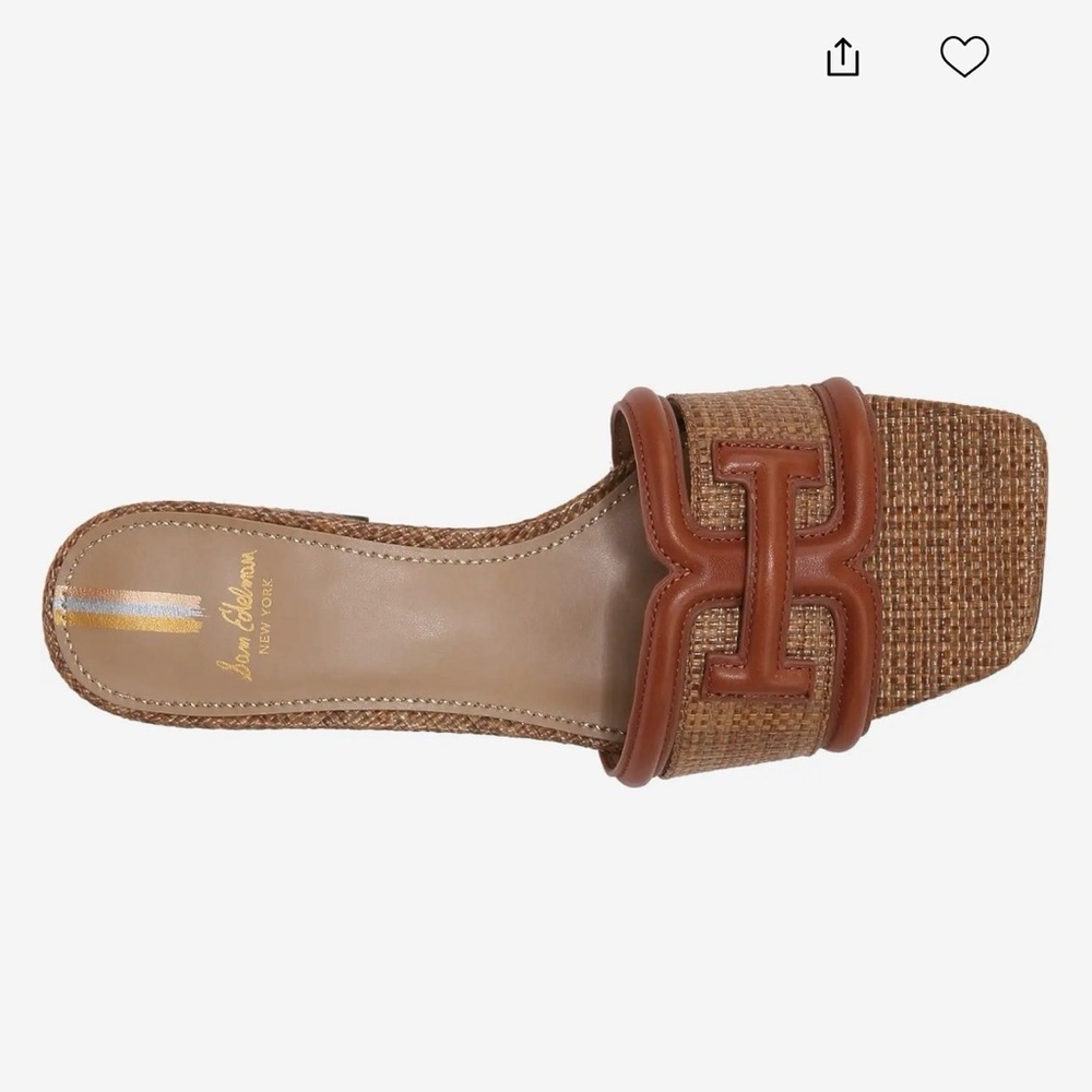 Sam Edelman Waylon Leather and Raffia Double E Logo Slide Sandals - Picture 2 of 7